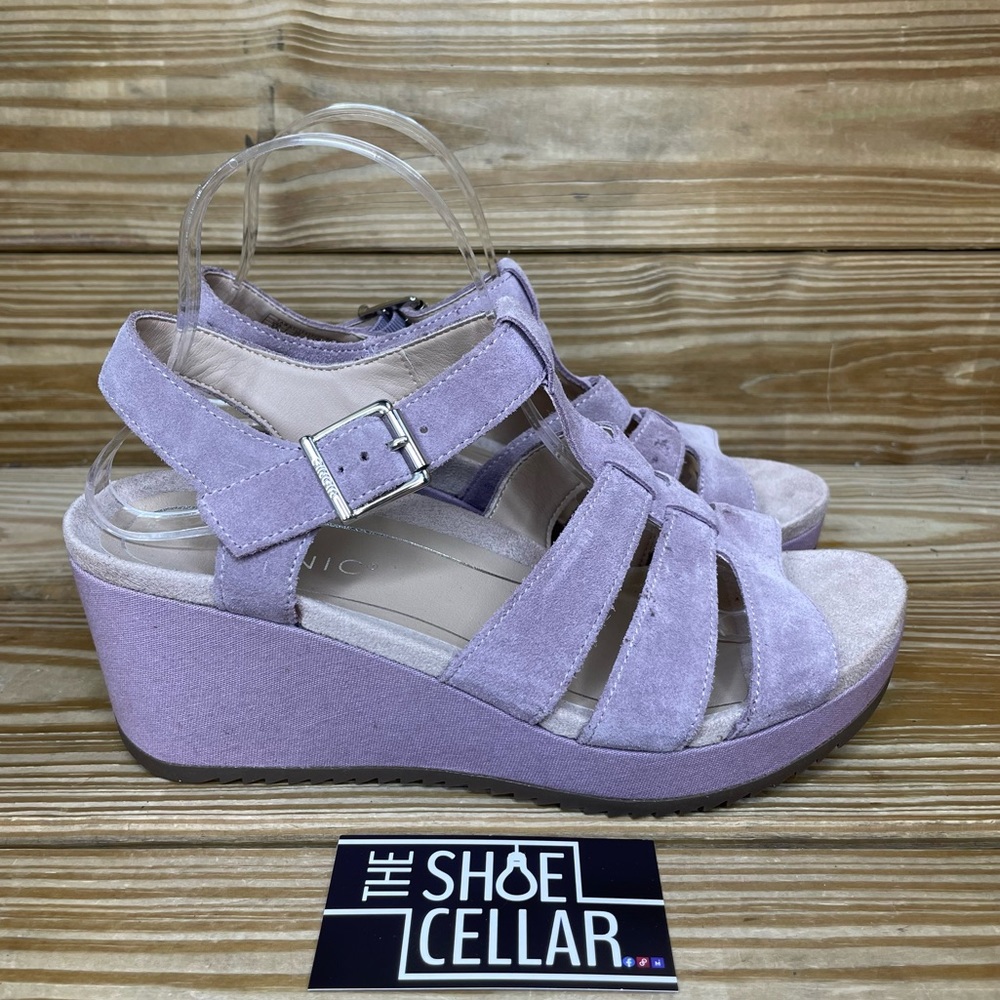 Vionic Womens 9.5 WIDE Platform Wedge Cage Sandal Light Purple Suede Shoes